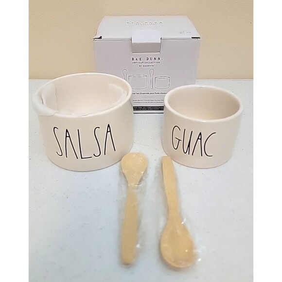 New Rae Dunn White Salsa and Guacamole Guac Bowl Set Artisan Magenta Ceramic FSh - Picture 1 of 11